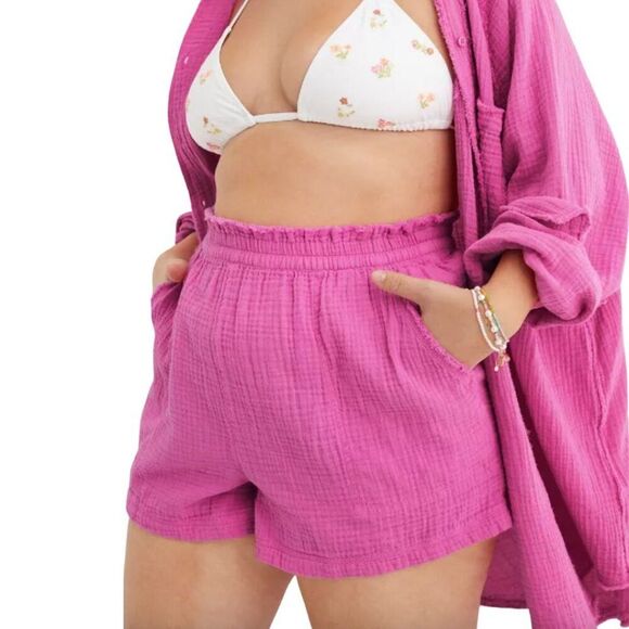 aerie Pants - Aerie Pool to Party High-Waisted Gauzy Shorts - Size S, Pink